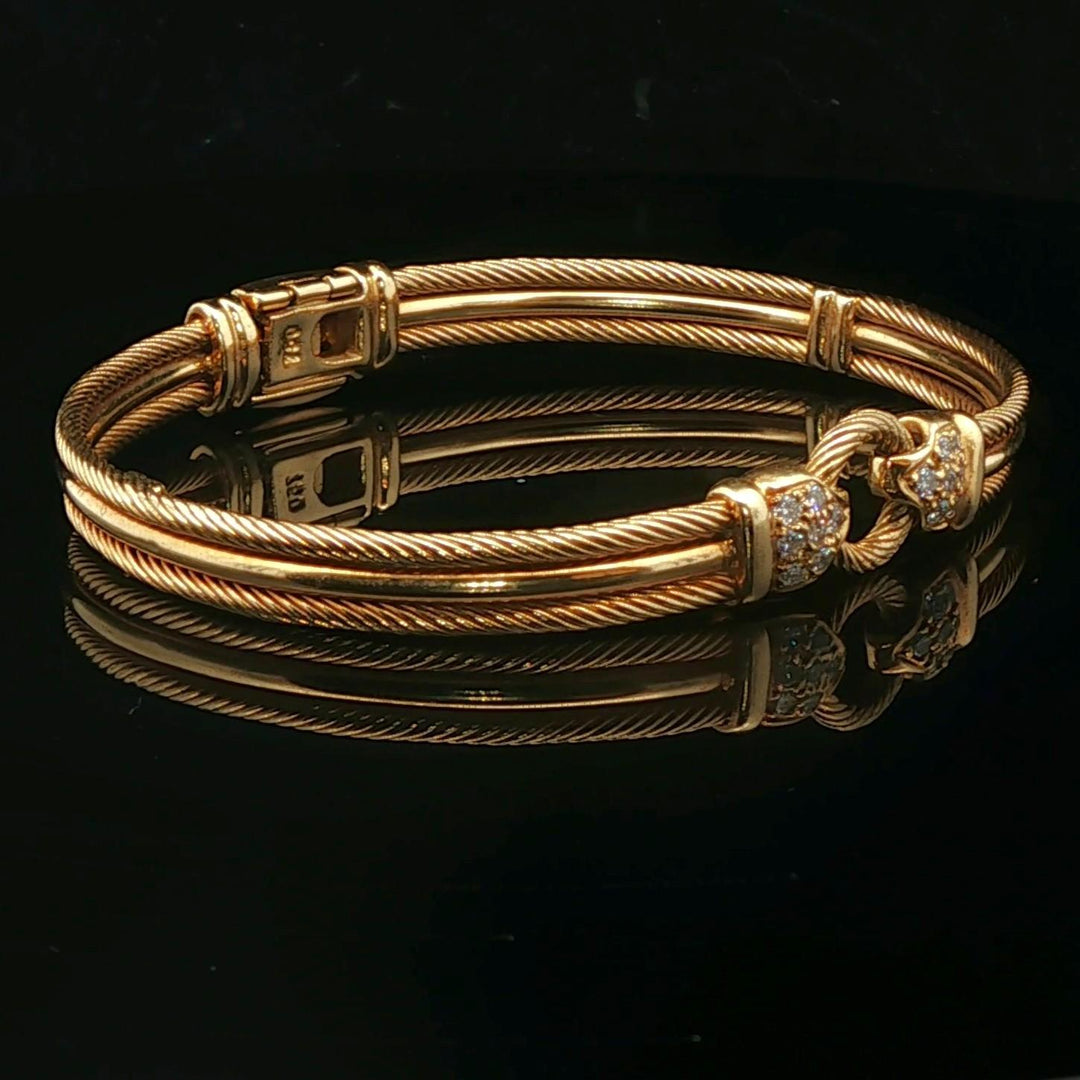 18k Yellow Gold and Diamond Vintage Cable Bangle Bracelet 6.5"