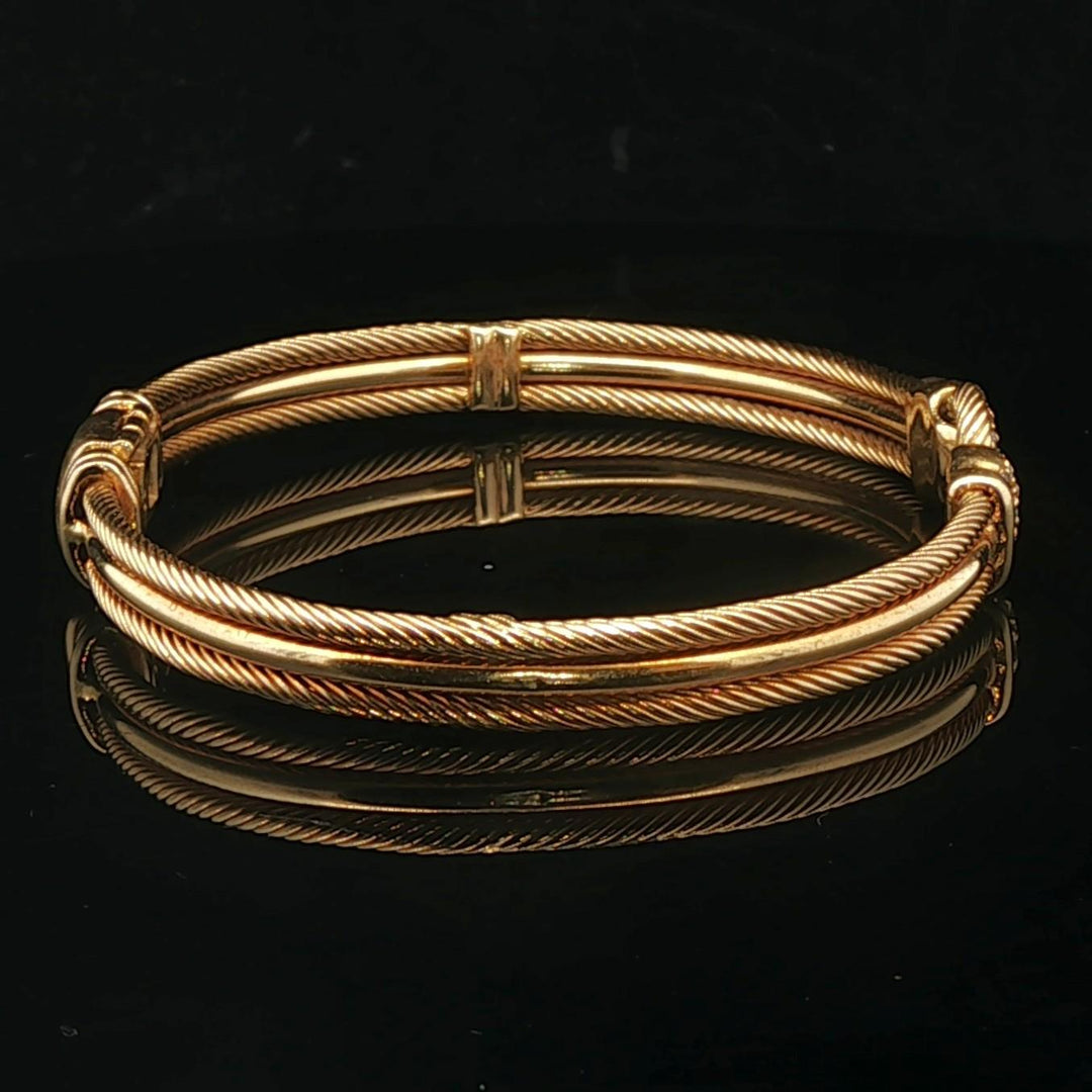 18k Yellow Gold and Diamond Vintage Cable Bangle Bracelet 6.5"