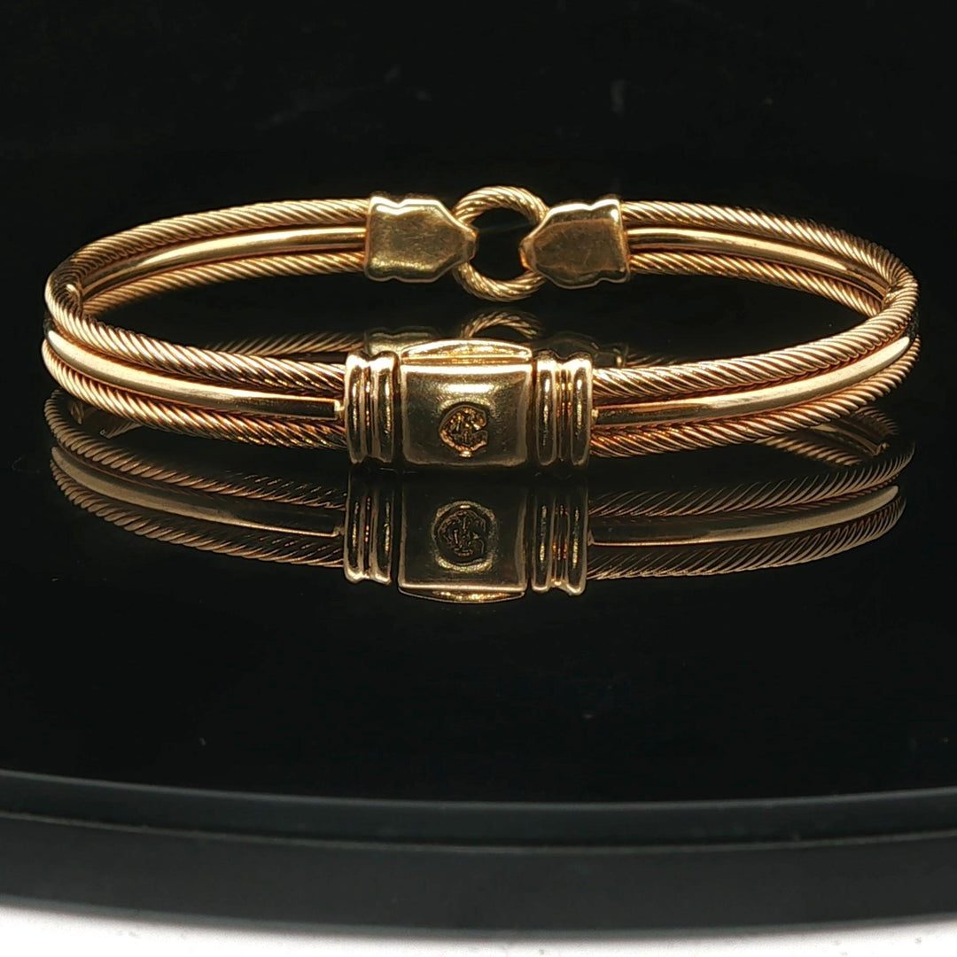 18k Yellow Gold and Diamond Vintage Cable Bangle Bracelet 6.5"