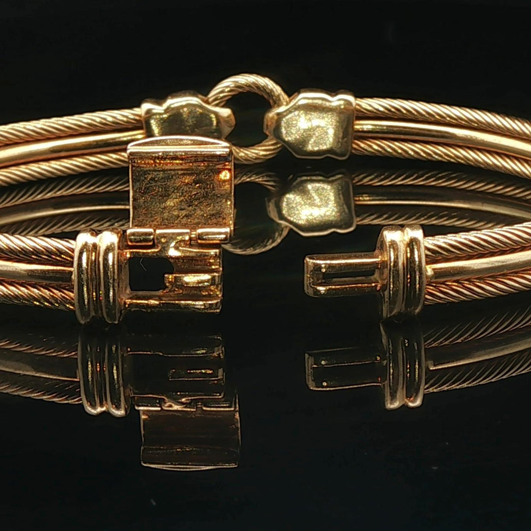 18k Yellow Gold and Diamond Vintage Cable Bangle Bracelet 6.5"