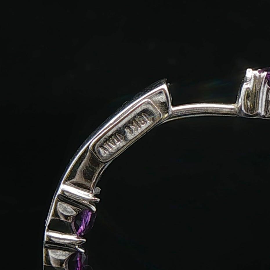 18k White Gold Amethyst and Diamond Inside Out Hoop Earrings Italy 1"