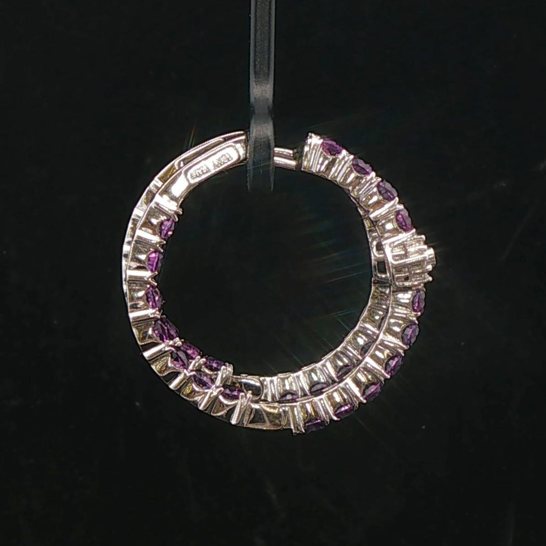 18k White Gold Amethyst and Diamond Inside Out Hoop Earrings Italy 1"