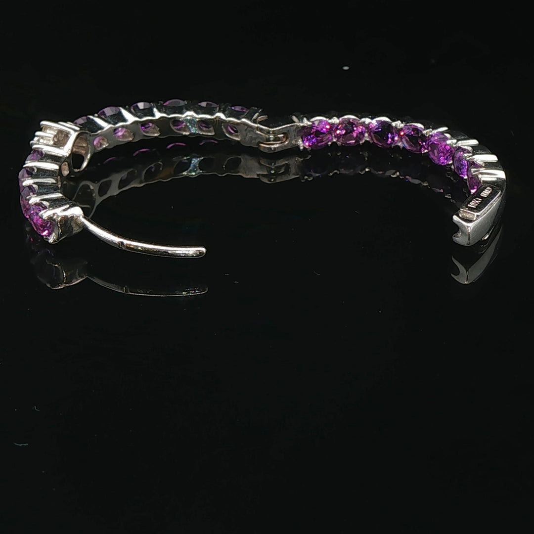 18k White Gold Amethyst and Diamond Inside Out Hoop Earrings Italy 1"