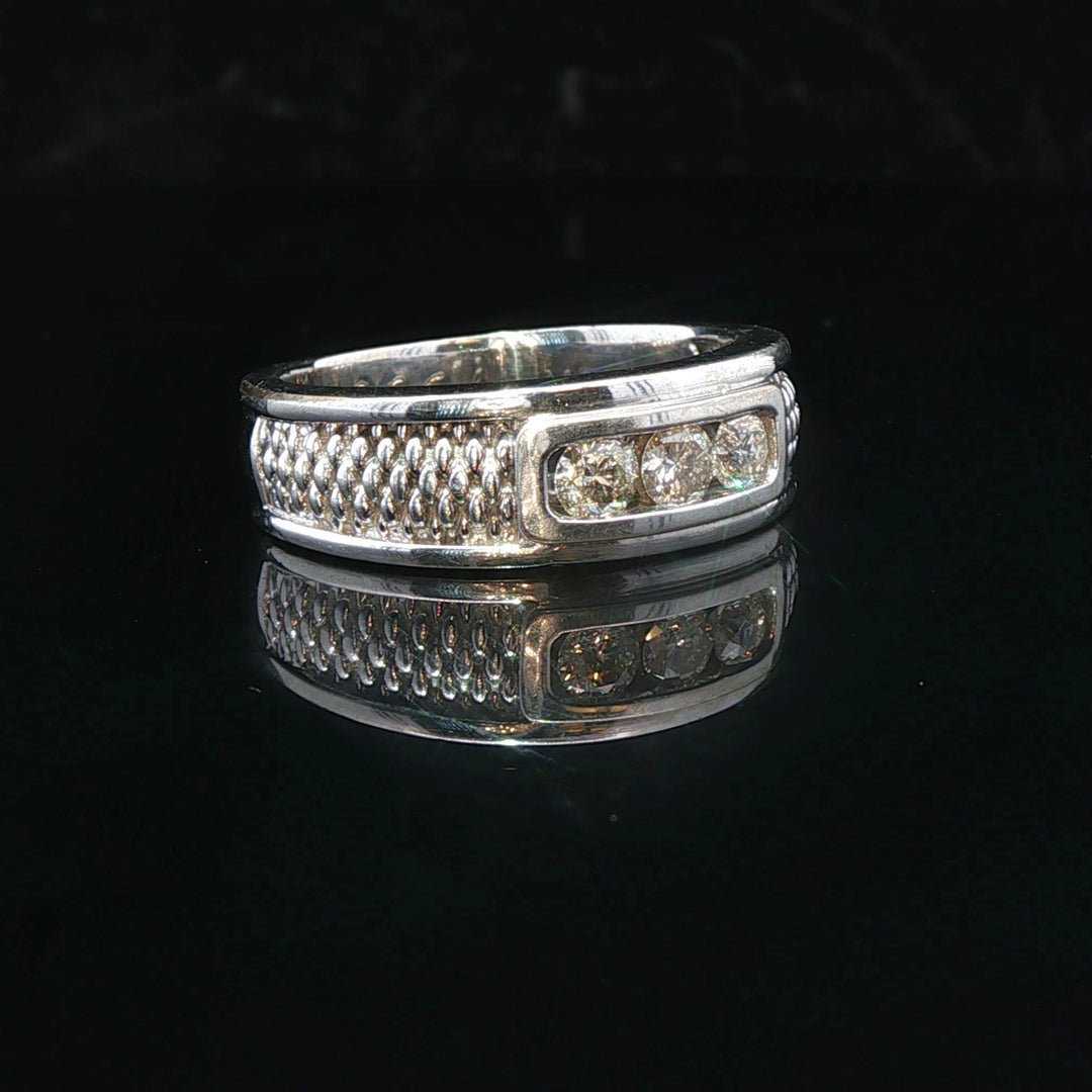 14k White Gold and 0.50cttw Three Diamond Band Ring Size 8.5