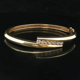 18k Yellow Gold and 1cttw Diamond Solid Heavy 30g Bypass Bangle Bracelet 6.5"