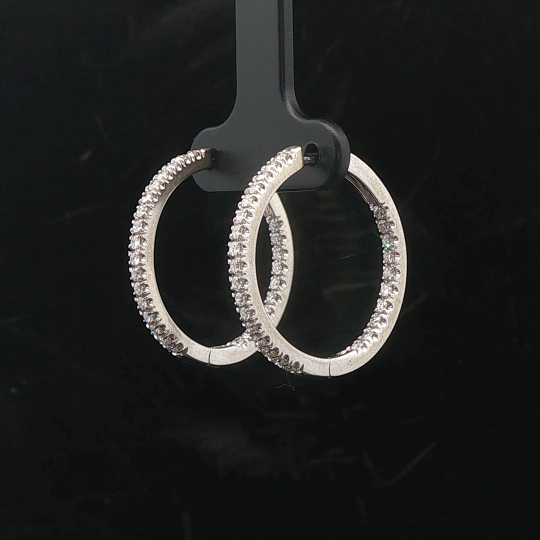 18k White Gold and 1cttw Diamond Inside Out Hoop Earrings Italy 1"