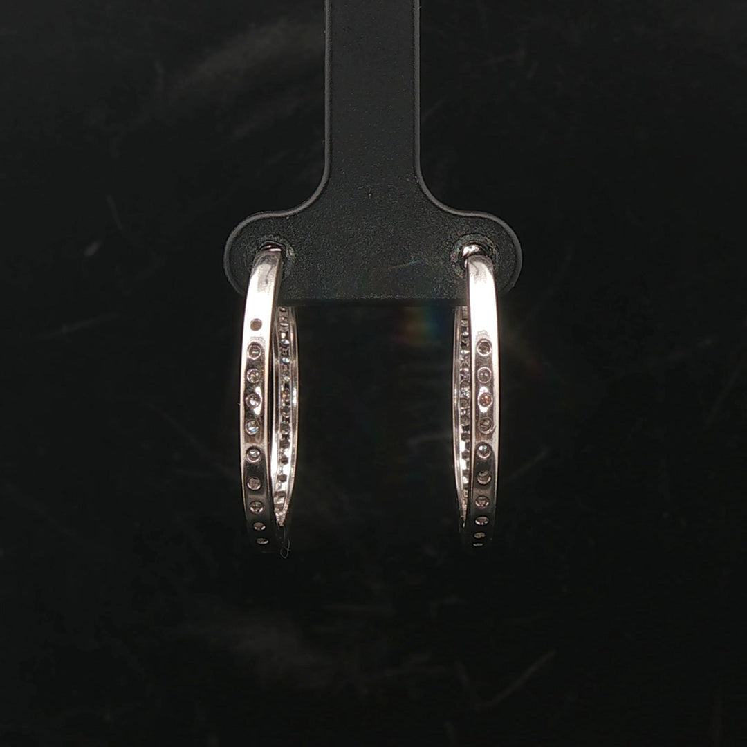 18k White Gold and 1cttw Diamond Inside Out Hoop Earrings Italy 1"