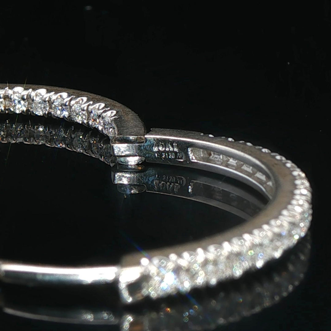 18k White Gold and 1cttw Diamond Inside Out Hoop Earrings Italy 1"