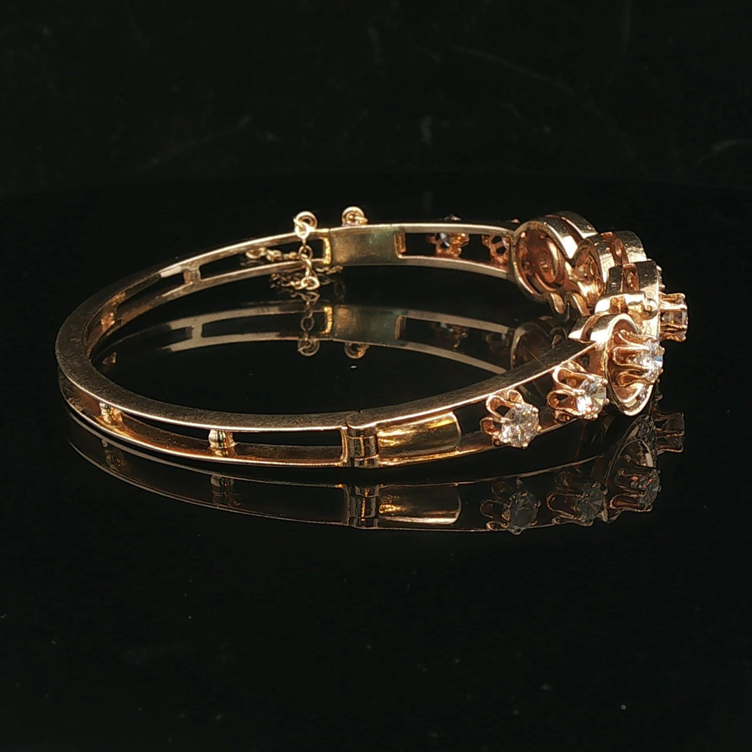 14k Yellow Gold and 3cttw Diamond Vintage Ladies Bangle Bracelet 6.5"