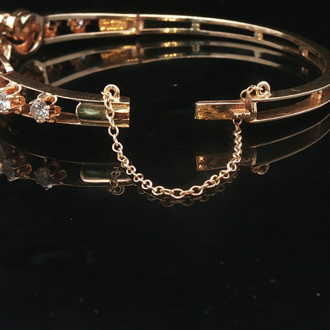 14k Yellow Gold and 3cttw Diamond Vintage Ladies Bangle Bracelet 6.5"
