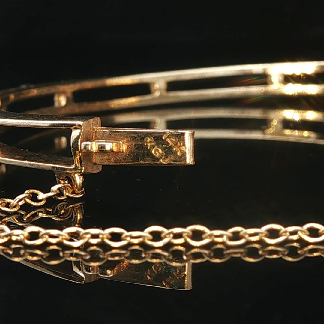 14k Yellow Gold and 3cttw Diamond Vintage Ladies Bangle Bracelet 6.5"
