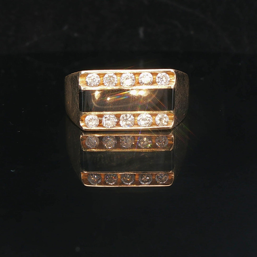 14k Yellow Gold Onyx and 0.50cttw Diamond Solid Men's Ring Size 11