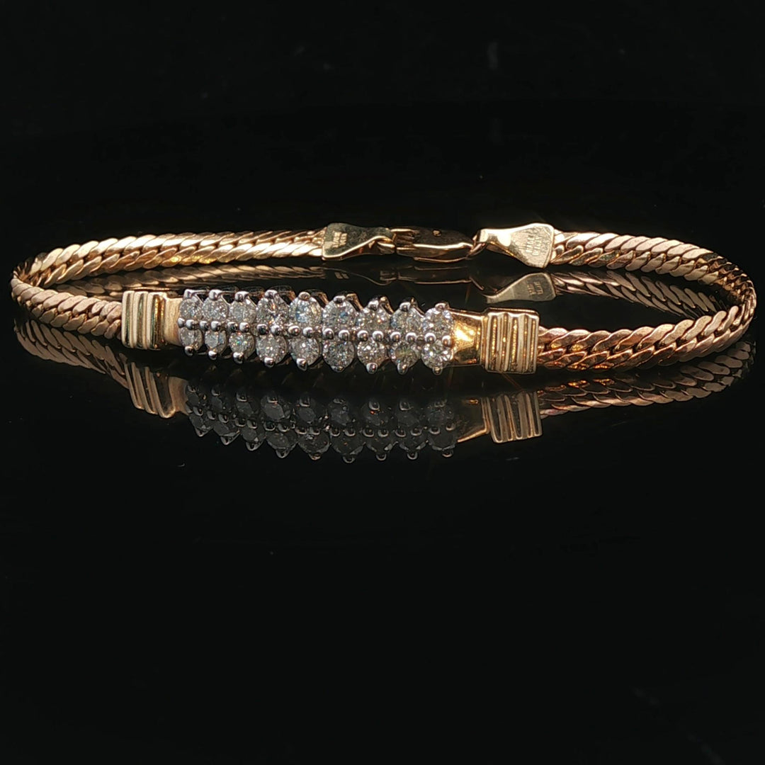 14k Yellow Gold and 1cttw Diamond Bar Flattened Curb Link Bracelet Italy 6.25"