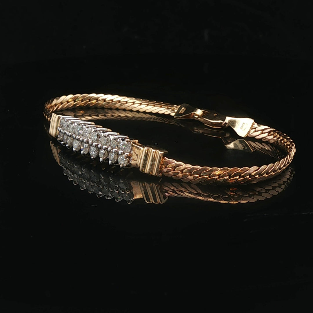 14k Yellow Gold and 1cttw Diamond Bar Flattened Curb Link Bracelet Italy 6.25"