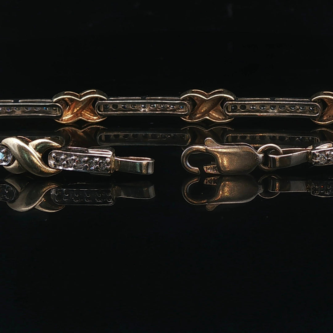 14k Yellow and White Gold 1cttw Diamond X Bar Link Bracelet 7.75"