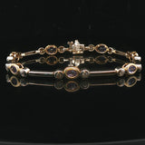 14k Yellow and White Gold Bezel Set Tanzanite and Diamond Bar Link Bracelet 7"