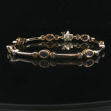 14k Yellow and White Gold Bezel Set Tanzanite and Diamond Bar Link Bracelet 7"