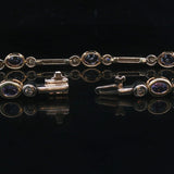 14k Yellow and White Gold Bezel Set Tanzanite and Diamond Bar Link Bracelet 7"