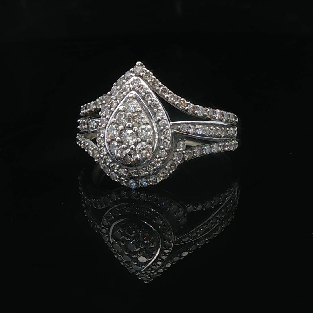 10k White Gold and 1.5cttw Diamond Pear Shape Halo Ring Size 8.5