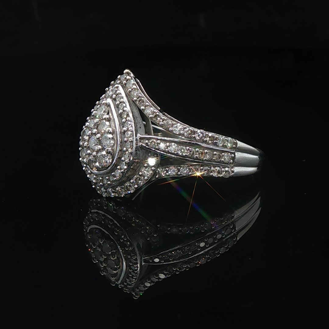 10k White Gold and 1.5cttw Diamond Pear Shape Halo Ring Size 8.5