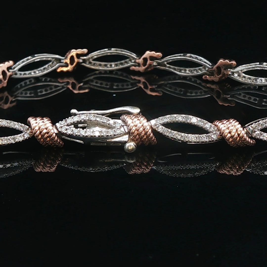 10k White and Rose Gold 1.5cttw Two Tone Fancy Link Bracelet 7.5"