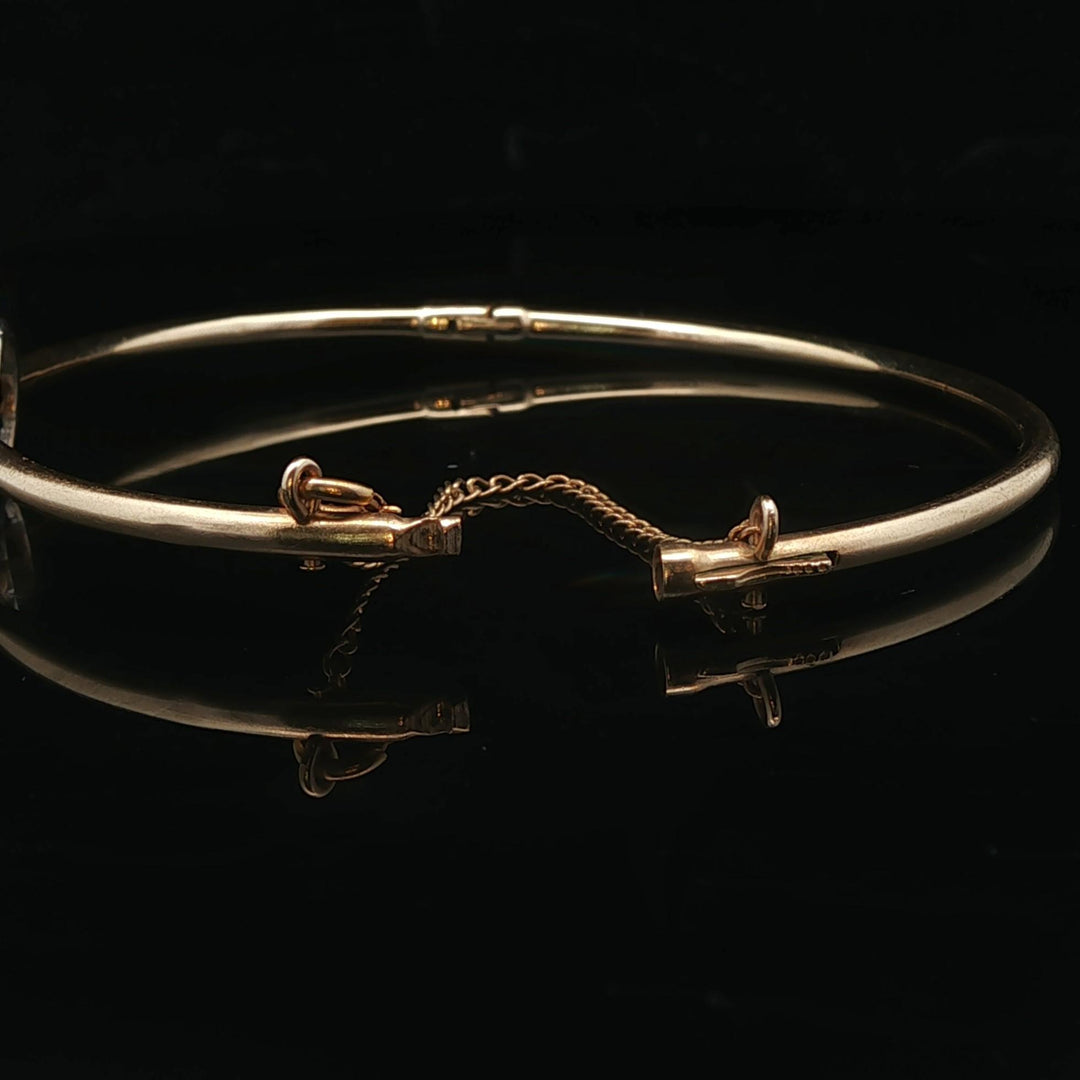 14k Yellow Gold Blue Sapphire and Diamond Halo Bangle Bracelet 6.75"