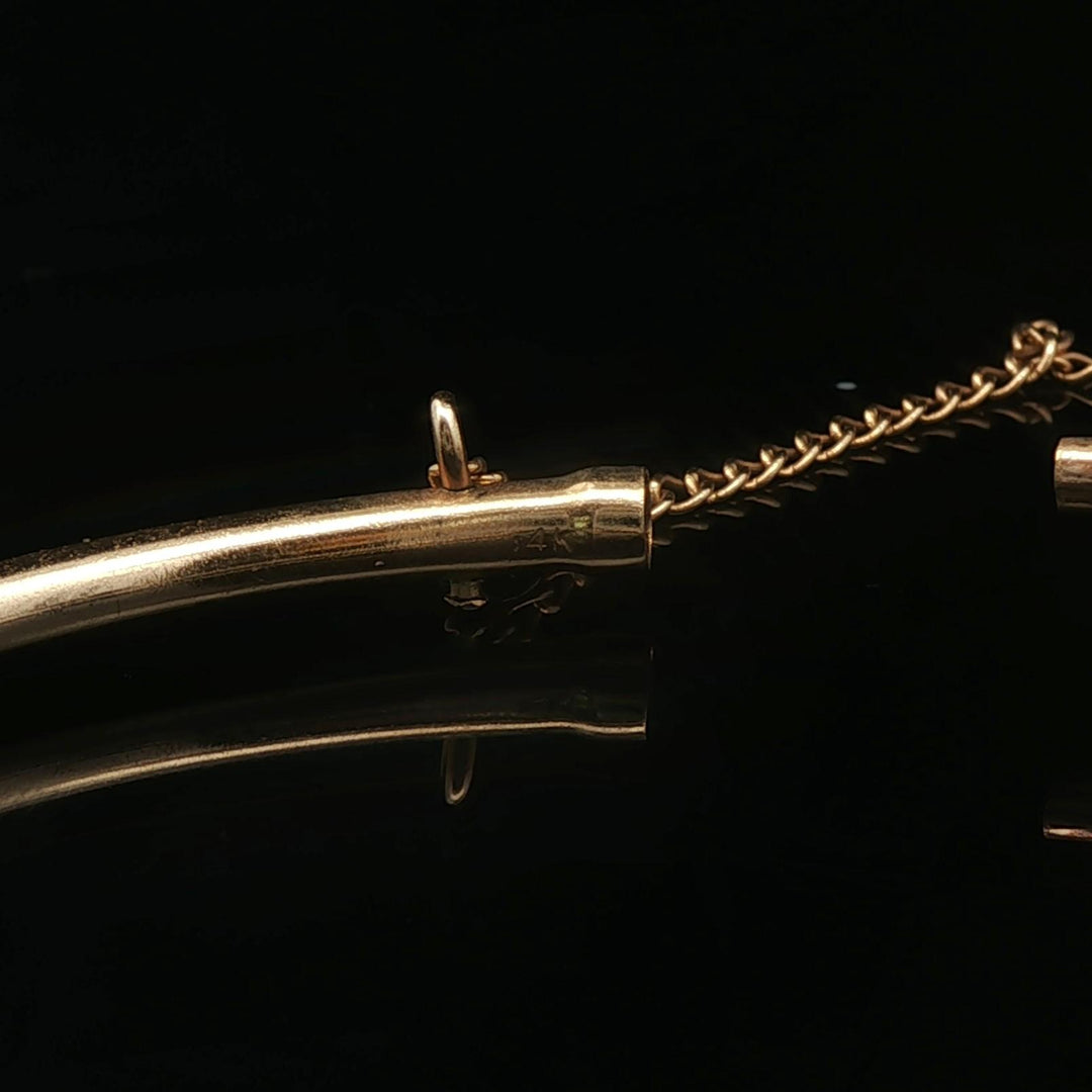 14k Yellow Gold Blue Sapphire and Diamond Halo Bangle Bracelet 6.75"