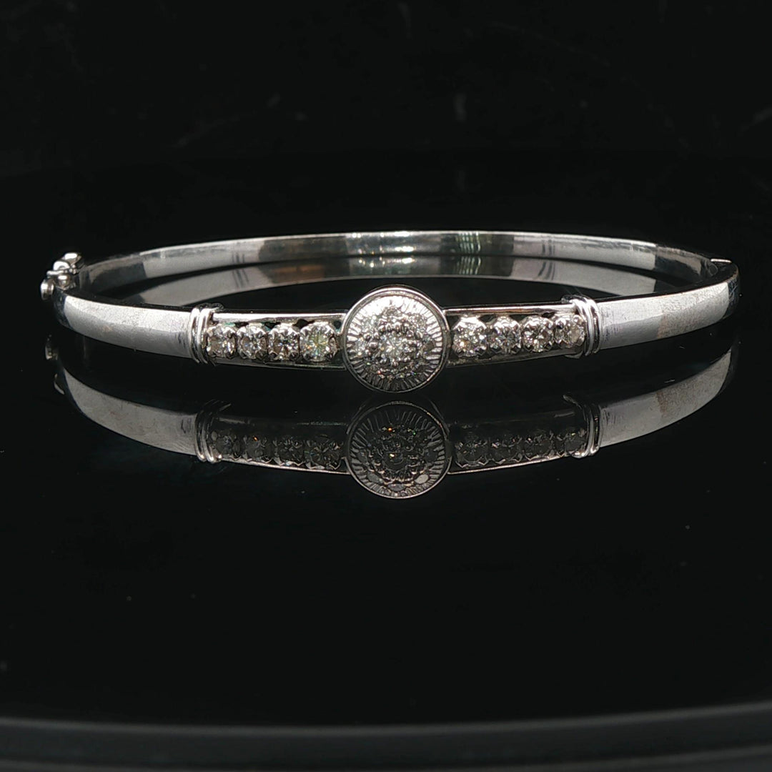 14k White Gold and 0.50cttw Diamond Solid Vintage Bangle Bracelet 6.5"