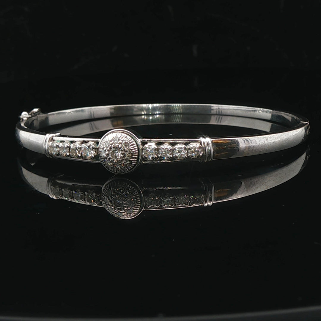 14k White Gold and 0.50cttw Diamond Solid Vintage Bangle Bracelet 6.5"