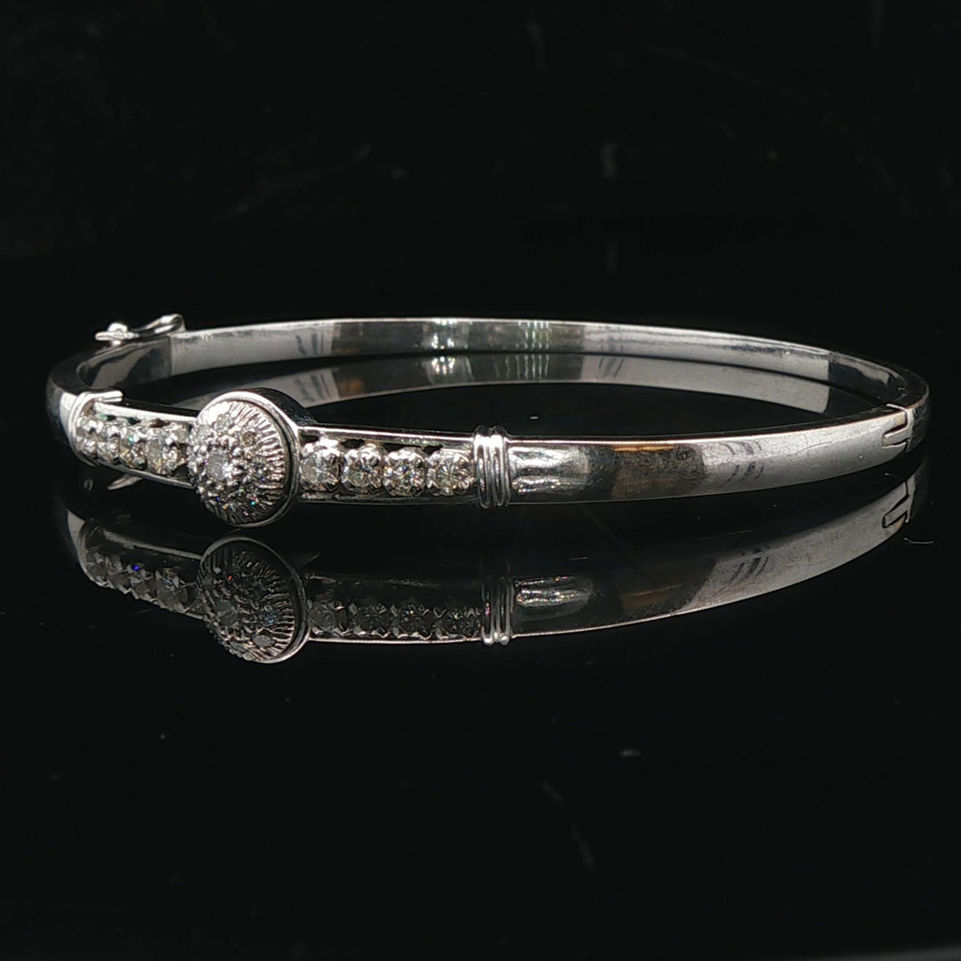 14k White Gold and 0.50cttw Diamond Solid Vintage Bangle Bracelet 6.5"