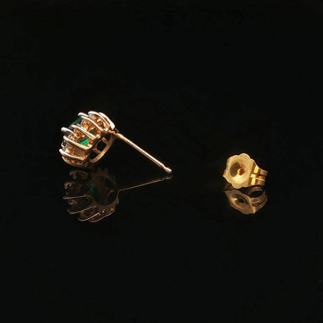 14k Yellow Gold Emerald and Diamond Halo Stud Earrings
