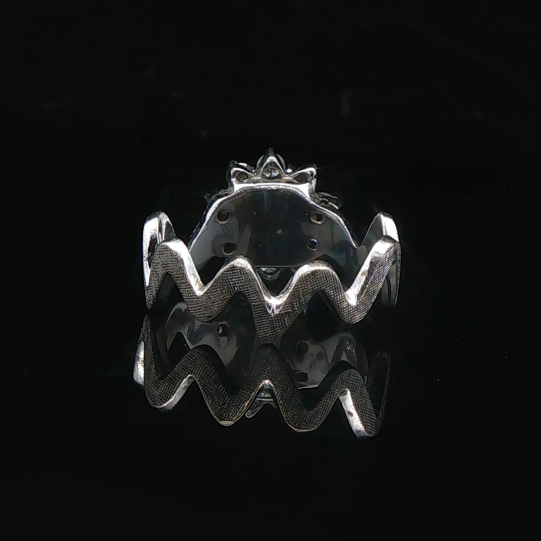 14k White Gold Aquamarine and Diamond Halo Zig Zag Band Ring Size 5.5