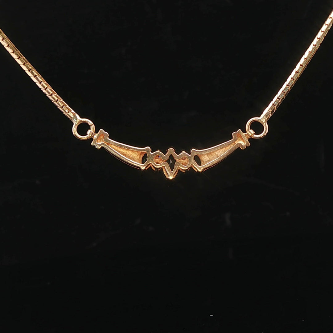 14k Yellow Gold Emerald and Diamond Herringbone Link Pendant Necklace Italy 16"