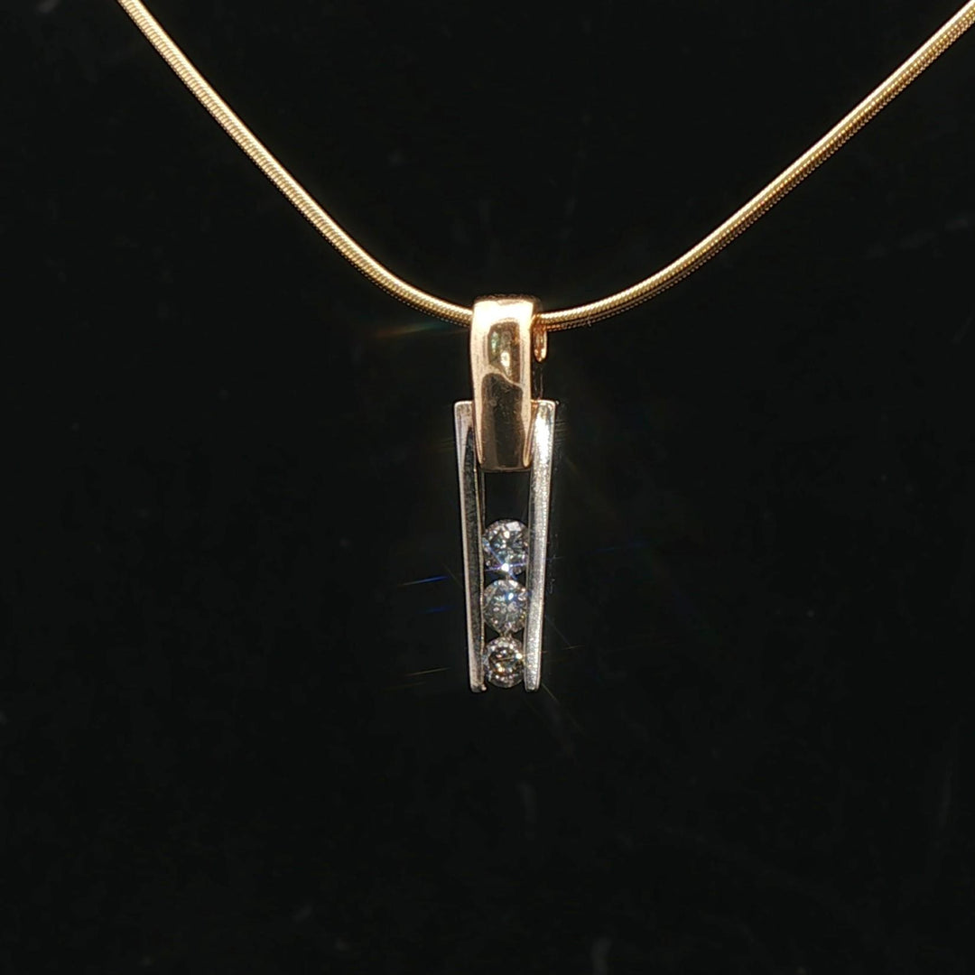 14k Yellow and White Gold 0.25cttw Diamond Slide Pendant Snake Link Necklace 16"