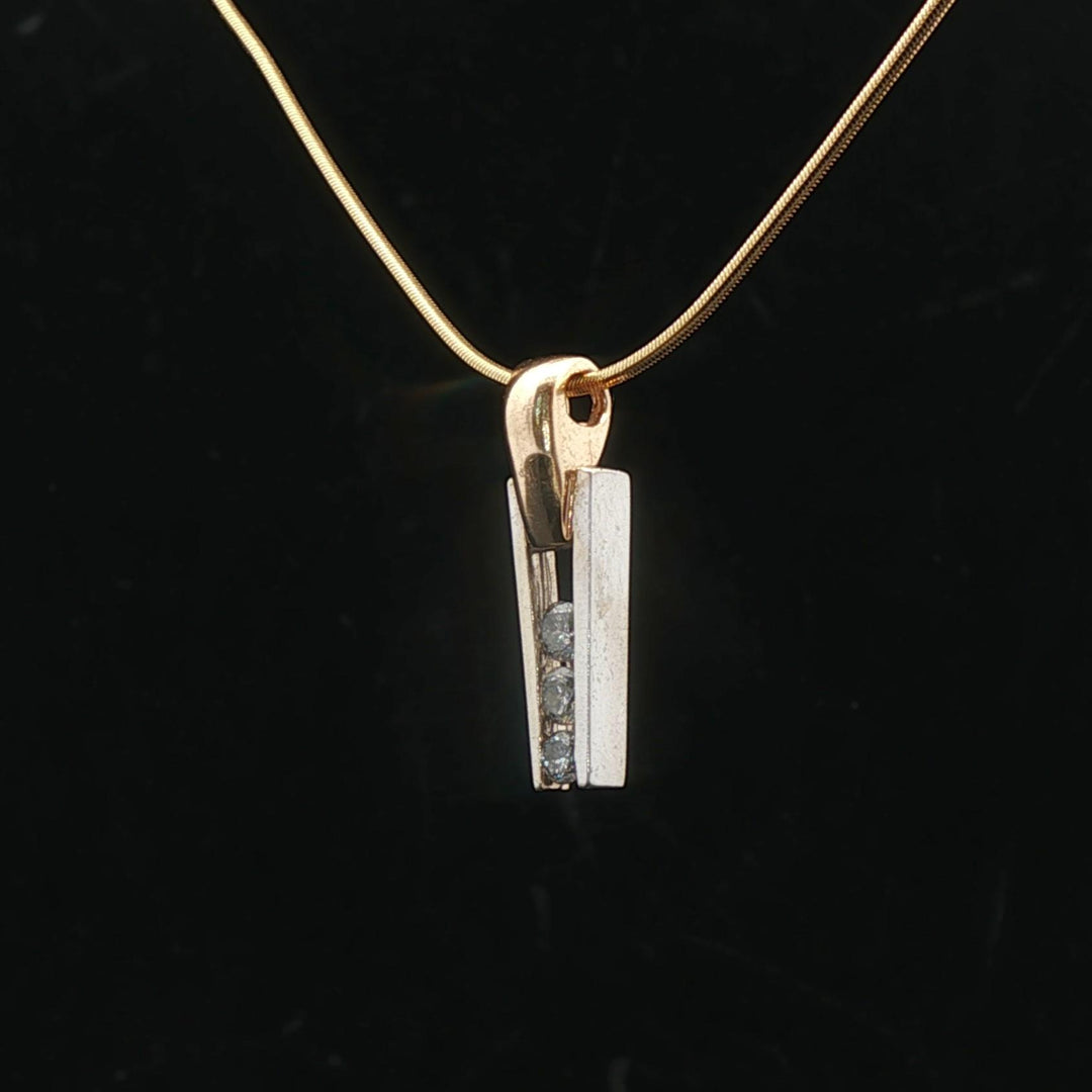 14k Yellow and White Gold 0.25cttw Diamond Slide Pendant Snake Link Necklace 16"