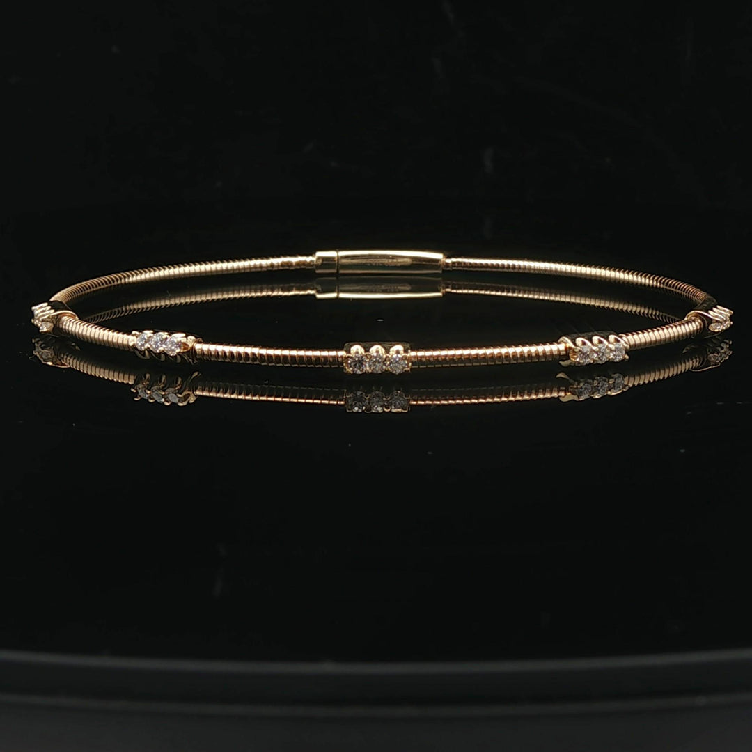 14k Yellow Gold and 0.25cttw Diamond Station Flex Bangle Bracelet 6.75"