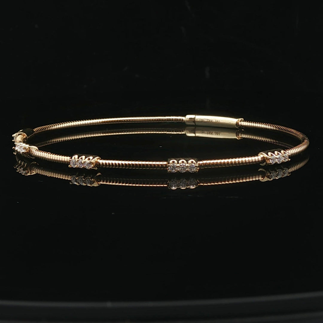 14k Yellow Gold and 0.25cttw Diamond Station Flex Bangle Bracelet 6.75"
