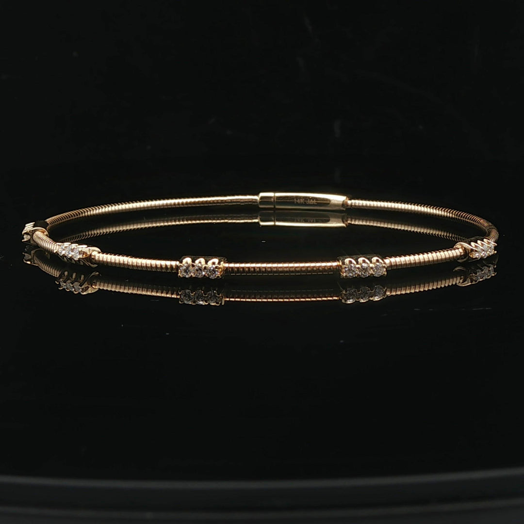 14k Yellow Gold and 0.25cttw Diamond Station Flex Bangle Bracelet 6.75"