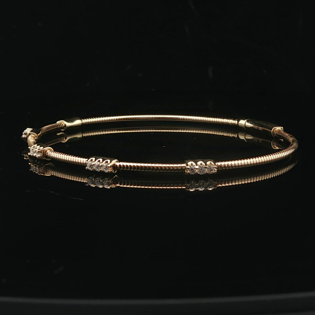 14k Yellow Gold and 0.25cttw Diamond Station Flex Bangle Bracelet 6.75"