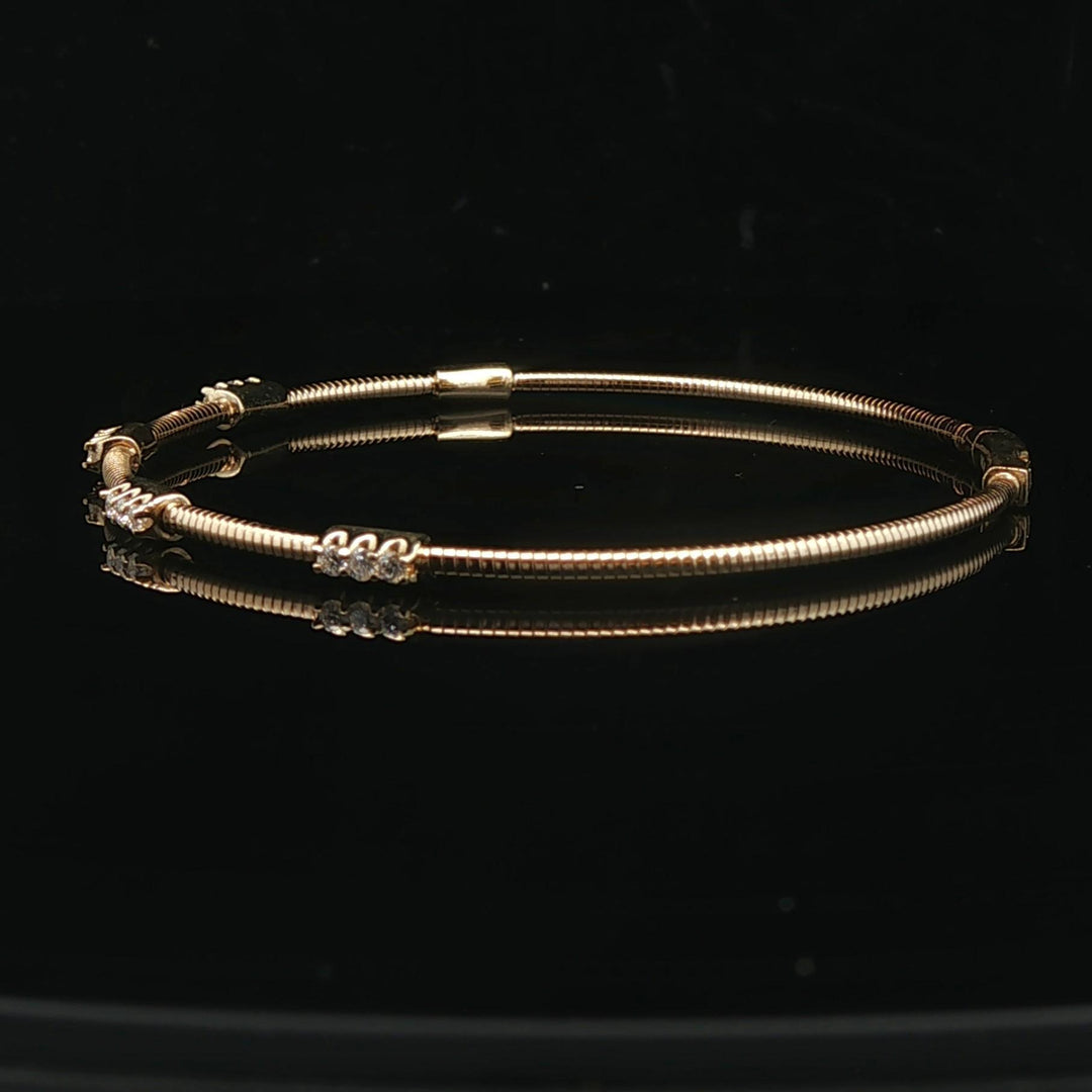 14k Yellow Gold and 0.25cttw Diamond Station Flex Bangle Bracelet 6.75"