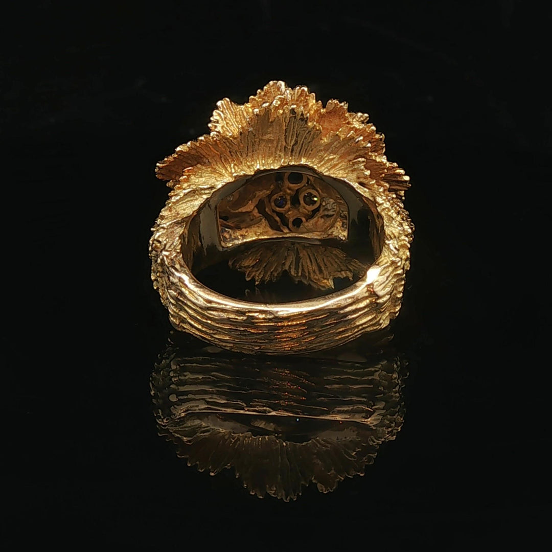 18k Yellow Gold Sapphire and Diamond Heavy Vintage Floral Ring Size 7