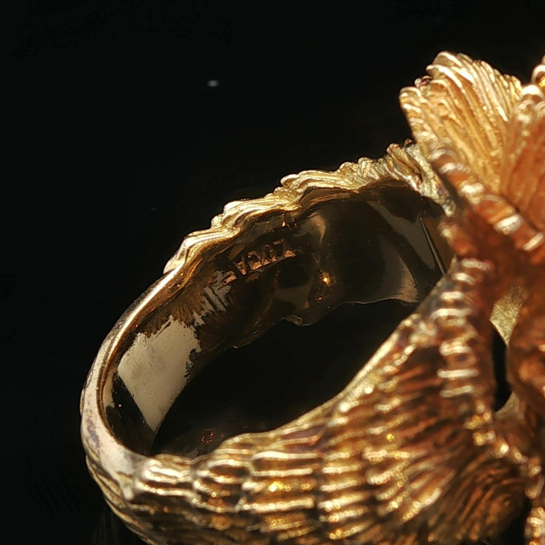 18k Yellow Gold Sapphire and Diamond Heavy Vintage Floral Ring Size 7