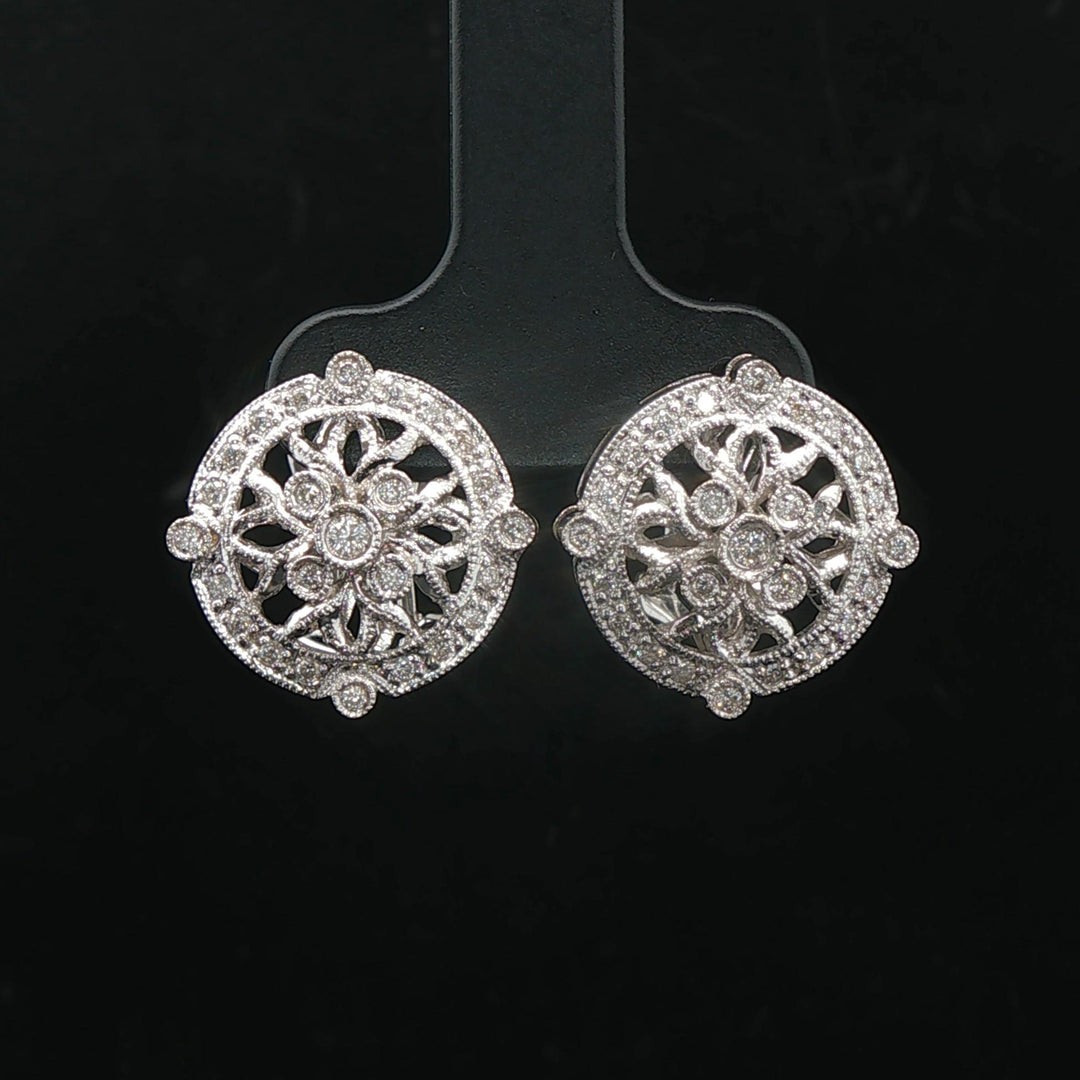 18k White Gold and 0.42cttw Diamond Vintage Filigree Stud Earrings