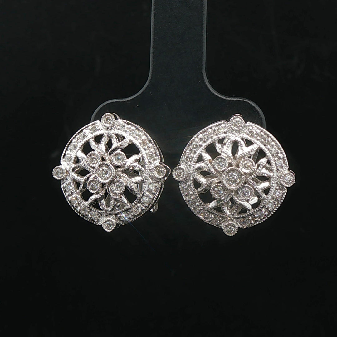 18k White Gold and 0.42cttw Diamond Vintage Filigree Stud Earrings