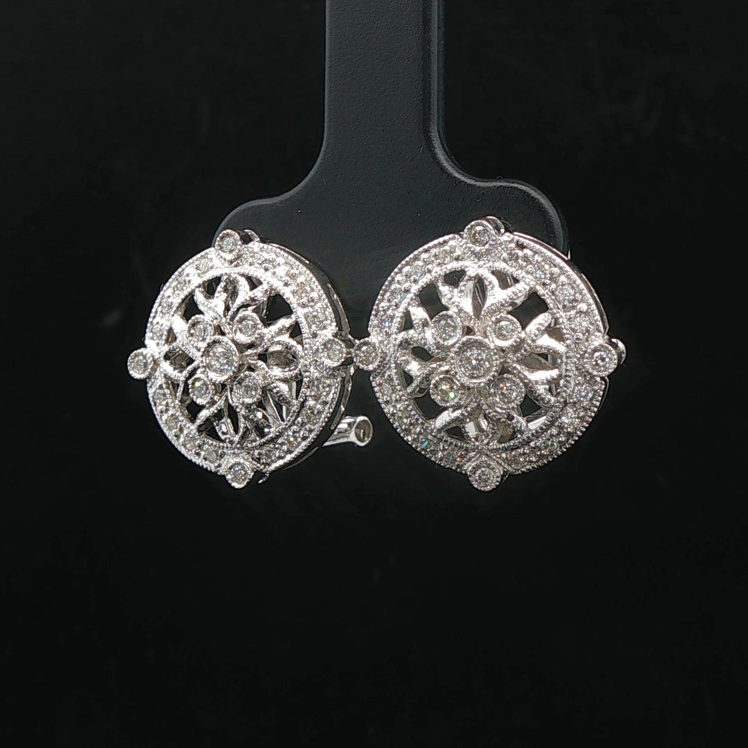 18k White Gold and 0.42cttw Diamond Vintage Filigree Stud Earrings