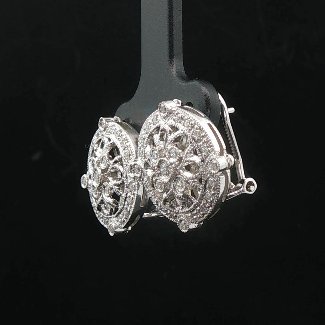 18k White Gold and 0.42cttw Diamond Vintage Filigree Stud Earrings