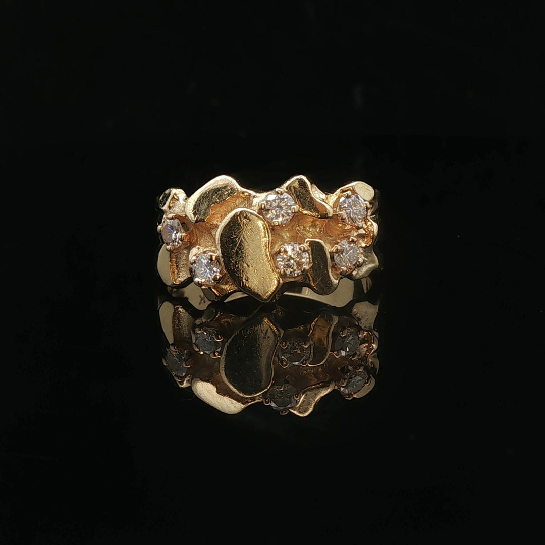 14k Yellow Gold and 0.25cttw Diamond Solid Nugget Ring Size 6