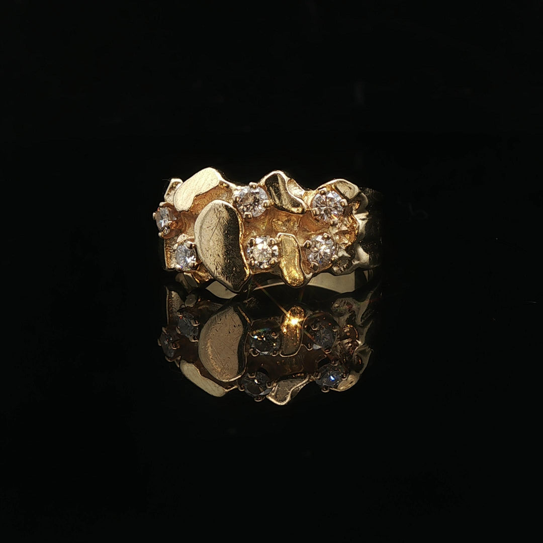 14k Yellow Gold and 0.25cttw Diamond Solid Nugget Ring Size 6