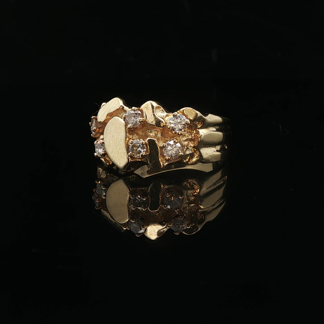 14k Yellow Gold and 0.25cttw Diamond Solid Nugget Ring Size 6