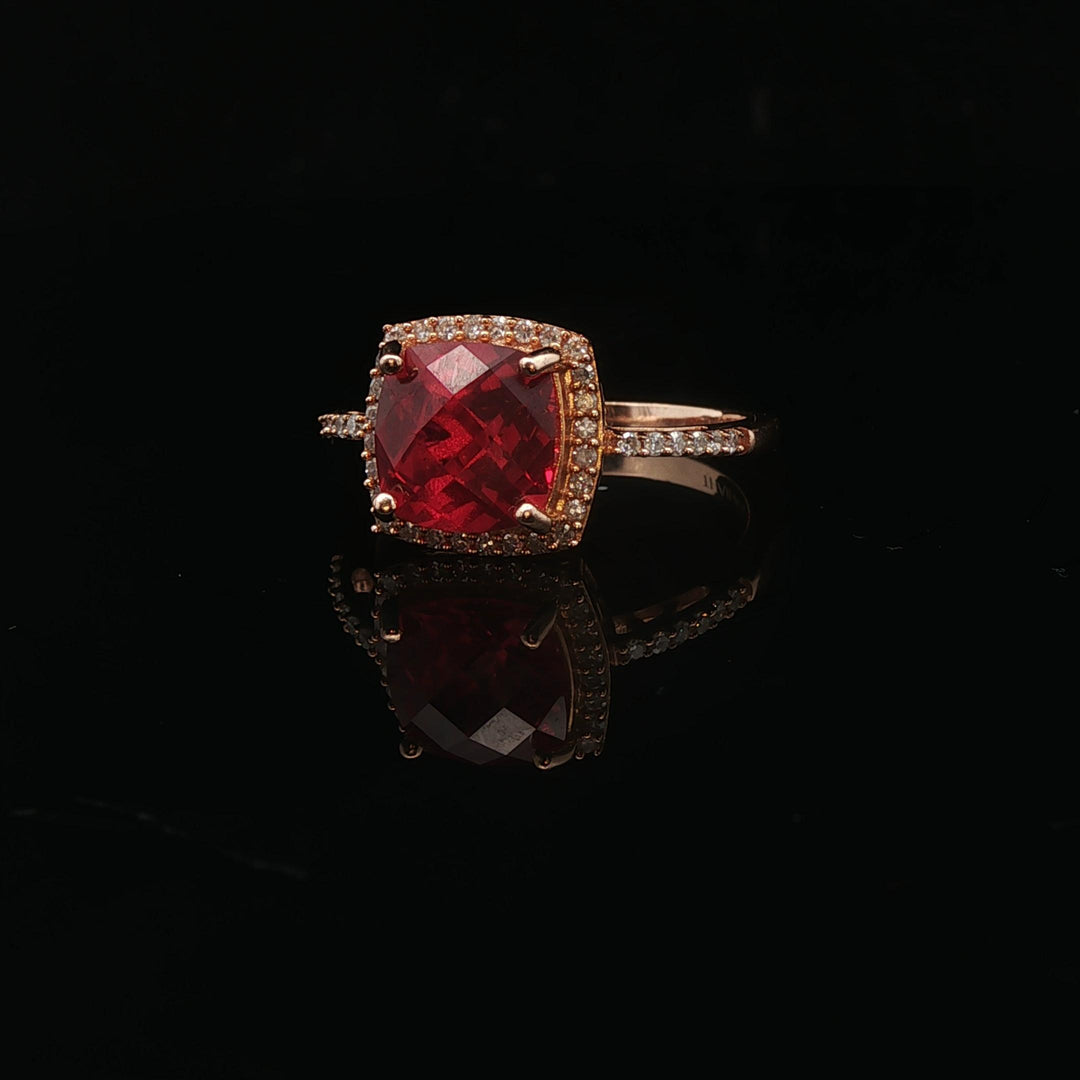 14k Yellow Gold Ruby and Diamond Halo Ladies Ring Size 6.75